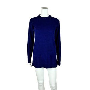 Vintage 70s Tunic Sweater Royal Blue Drawstring Waist Women's Pullover